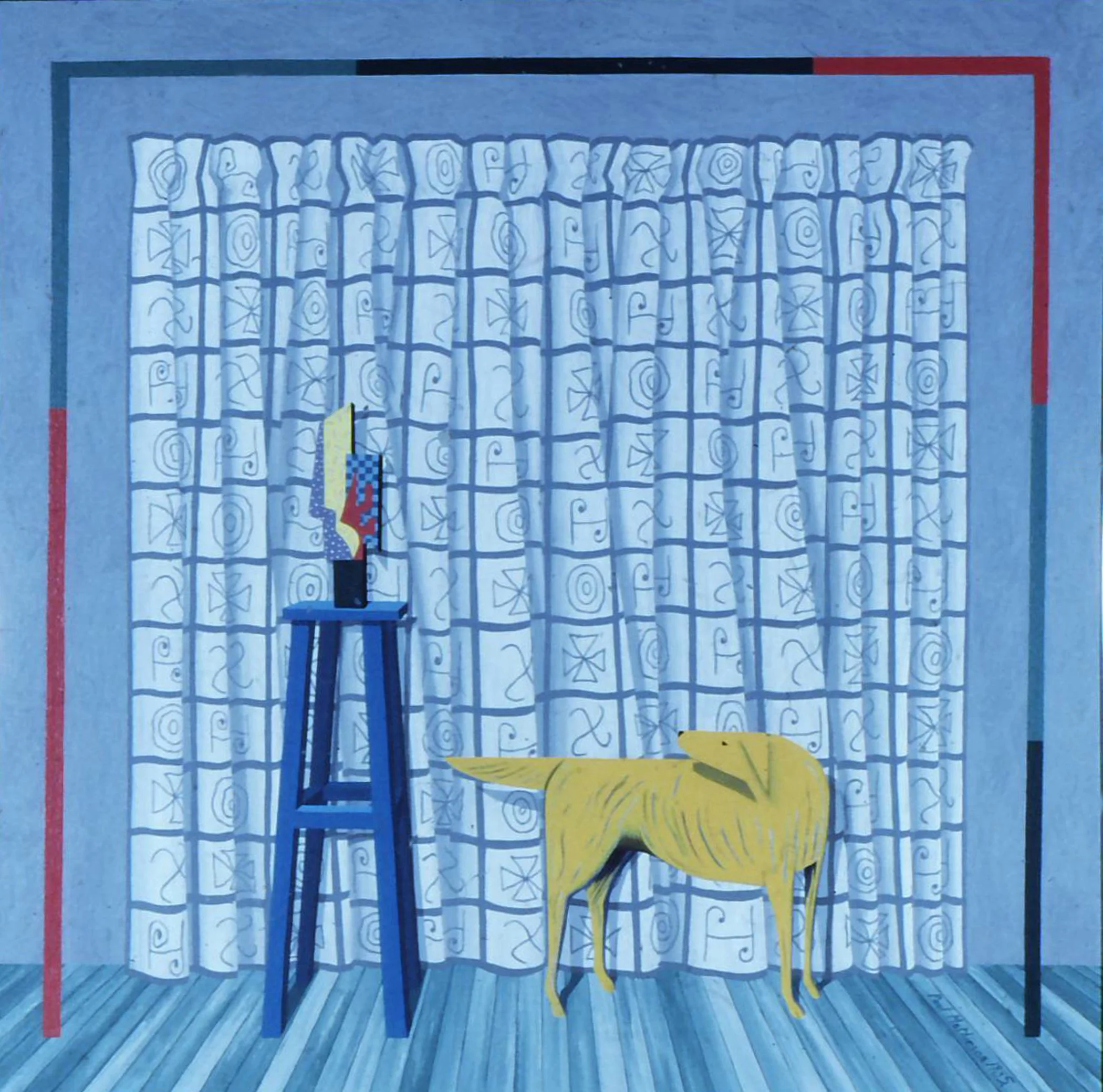 Curious Dog and African Curtains
1986
40" x 40"
Acrylic on Canvas