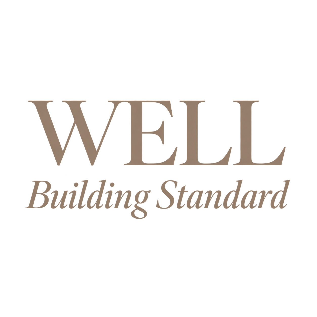WELL Building Standard logo with the words "WELL" in large letters and "Building Standard" in smaller italicized text underneath, on a black background.