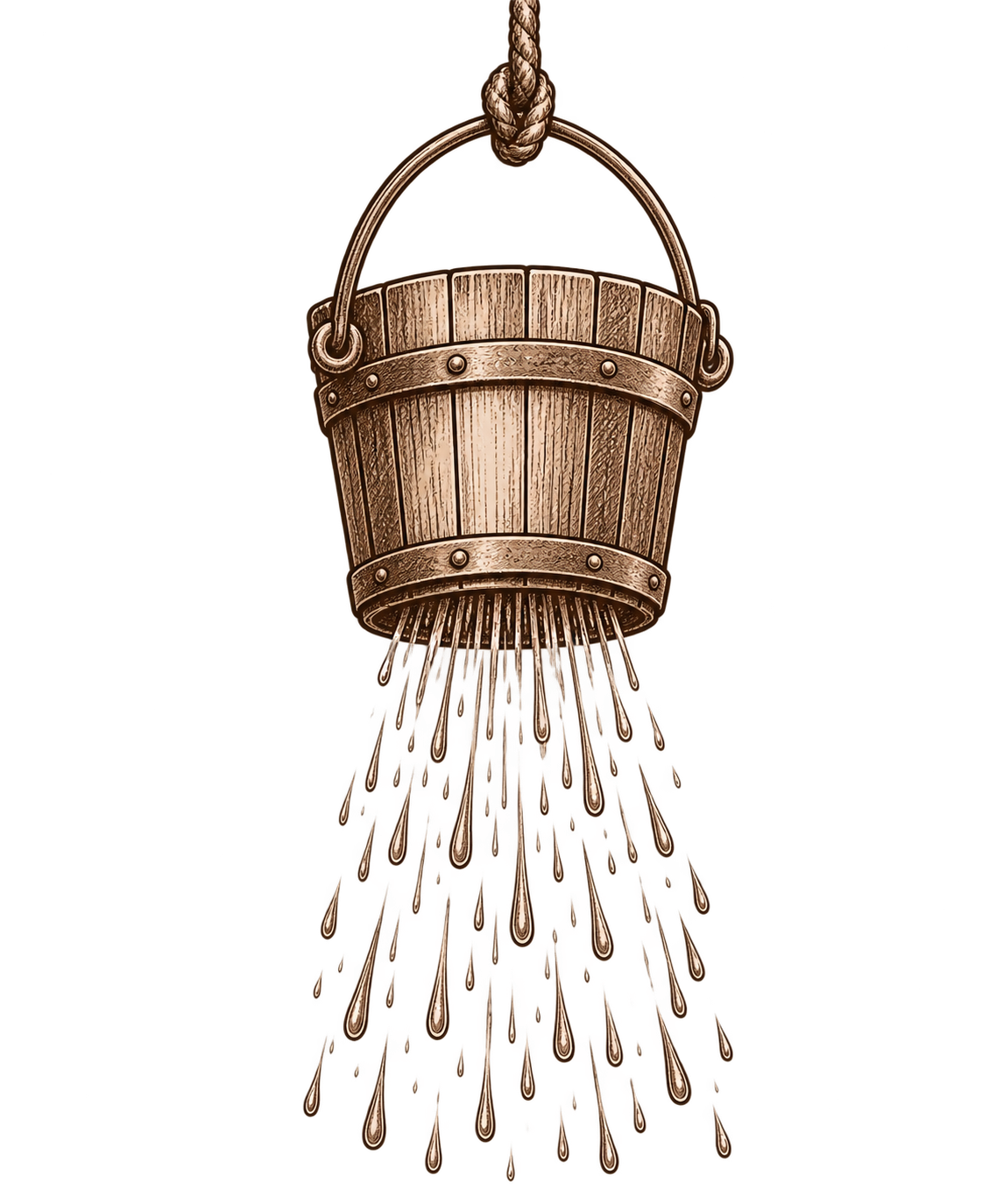 Pencil sketch of a bucket shower