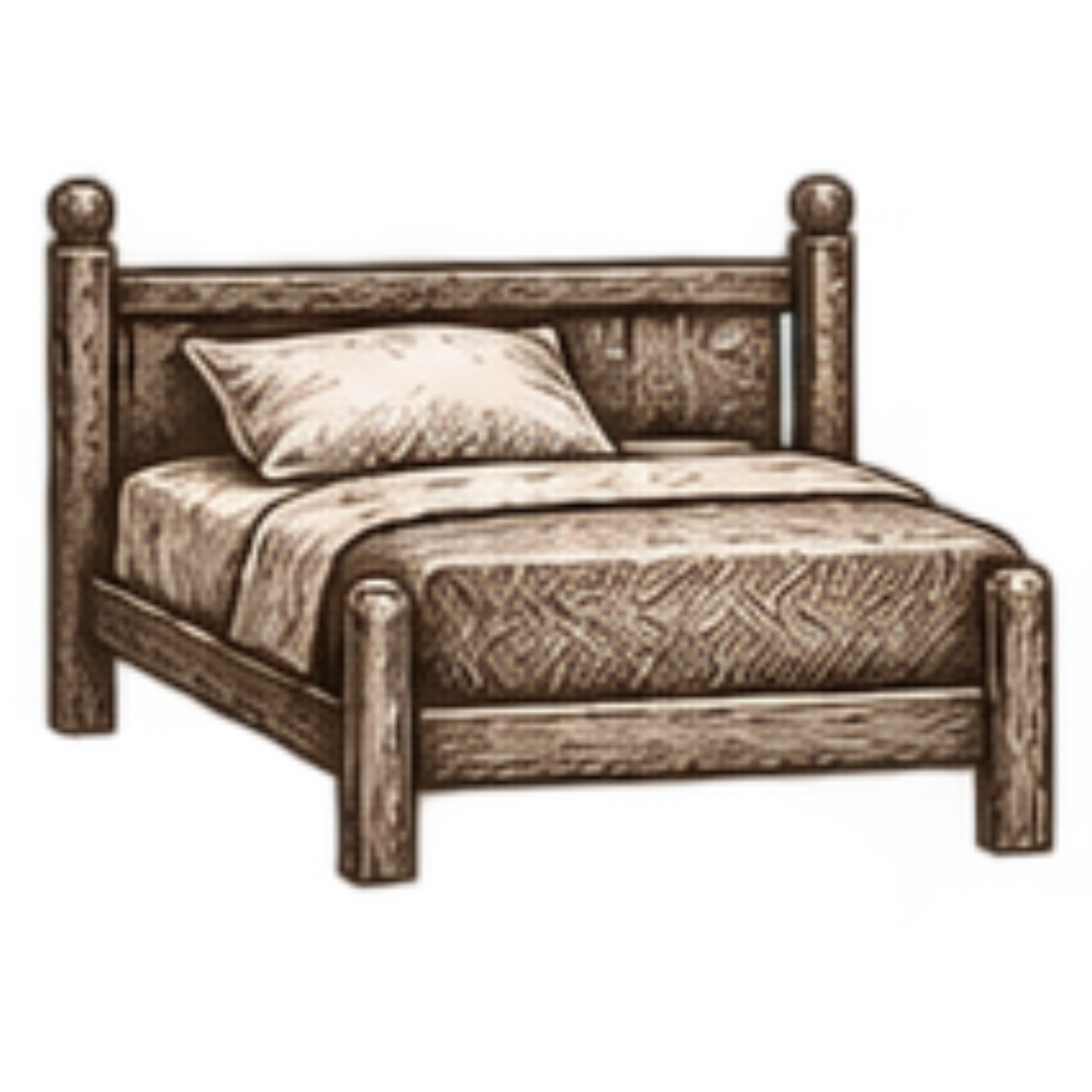 Pencil sketch of a safari camp bed