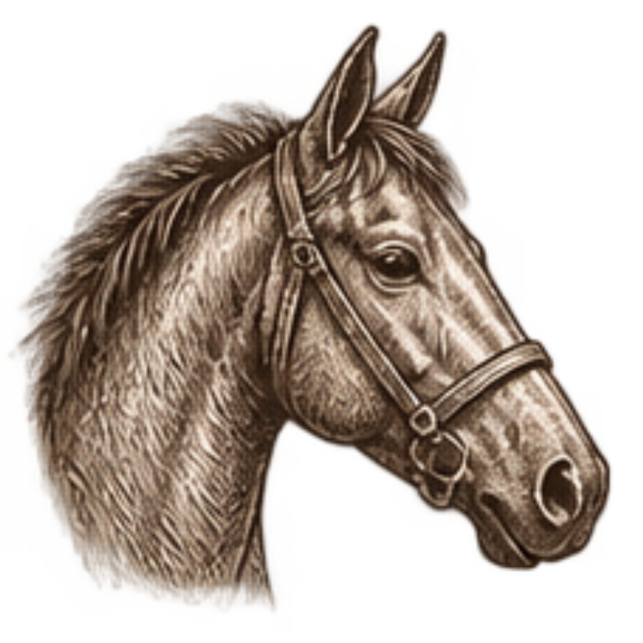 Pencil sketch of a horse's head with bridle