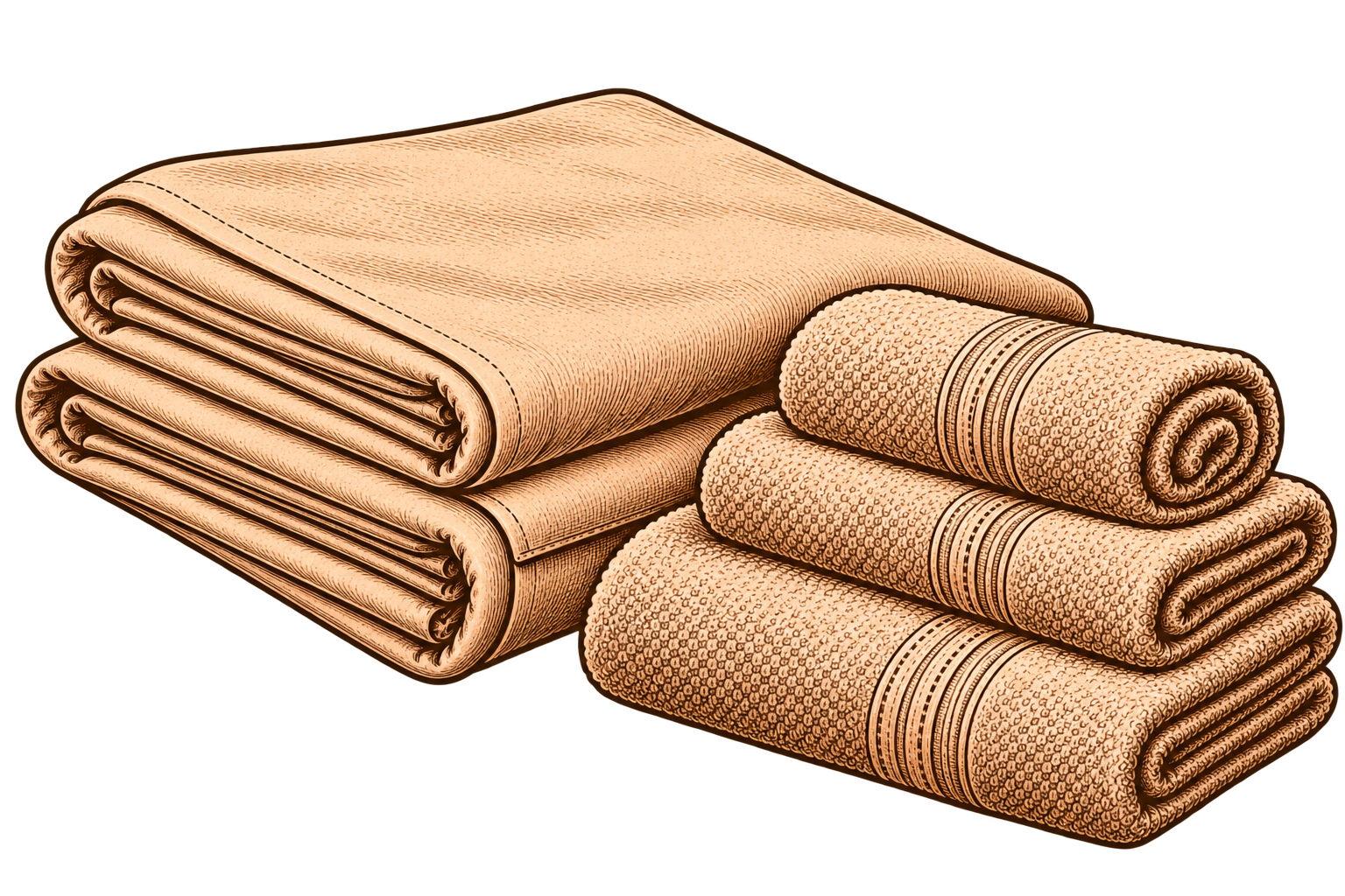 Pencil sketch of folded blankets and towels