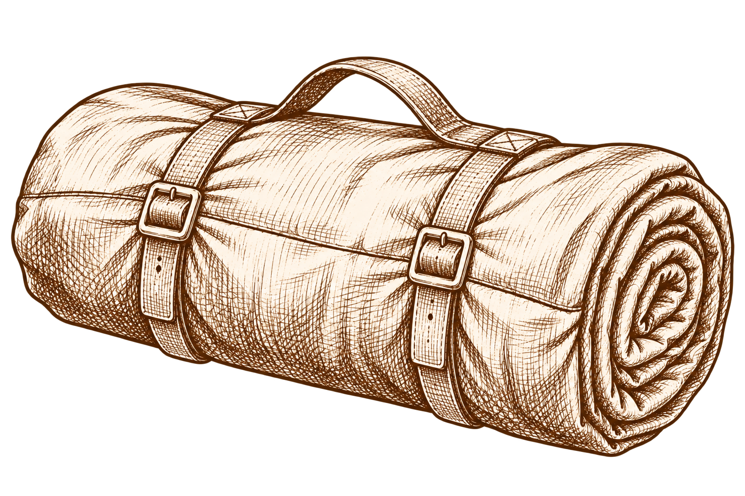 Pencil sketch of a rolled bedroll