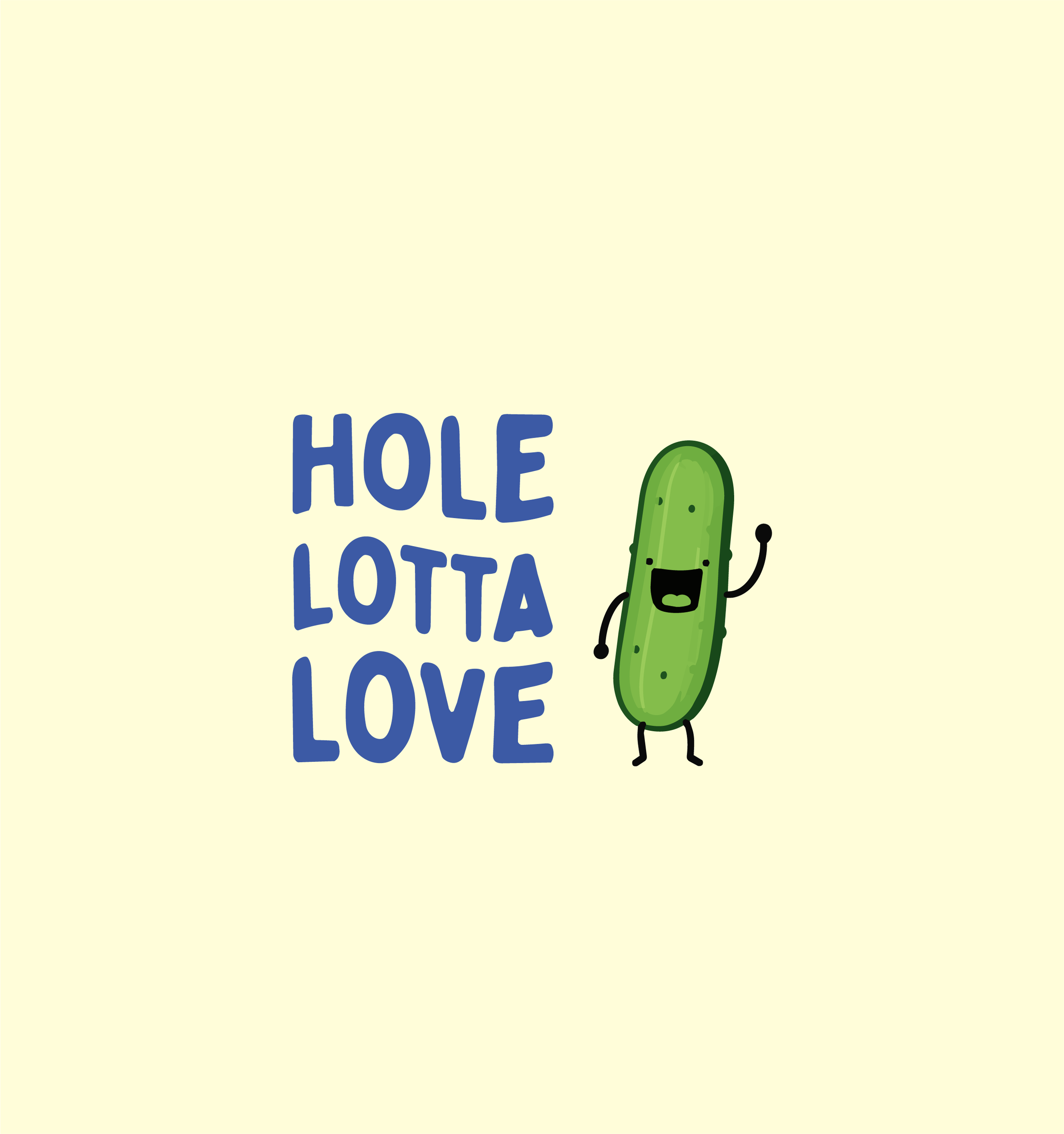 A cartoon cactus character with a smiling face, arms, and legs next to the words 'HOLD LOTTA LOVE' on a light yellow background.