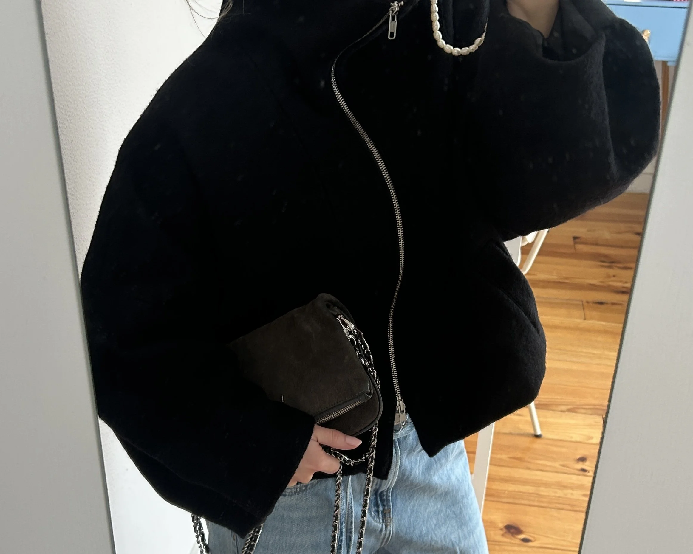 High Collar Cropped Wool Bouclé Jacket