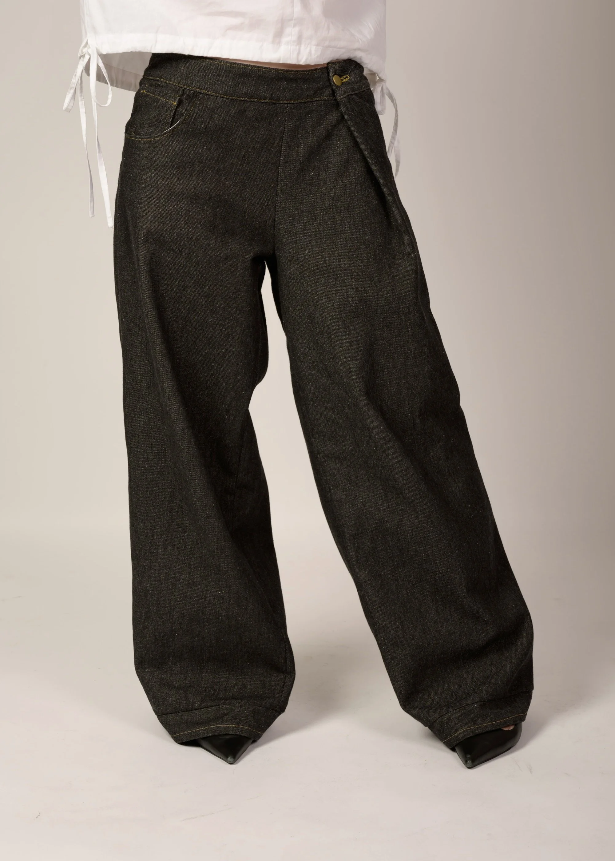 Adjustable Wide Leg Denim Trousers