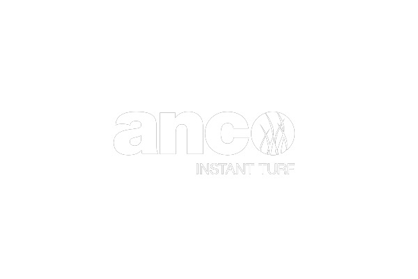 Logo for anco Instant Turf with white text and a stylized green grass graphic on a black background.