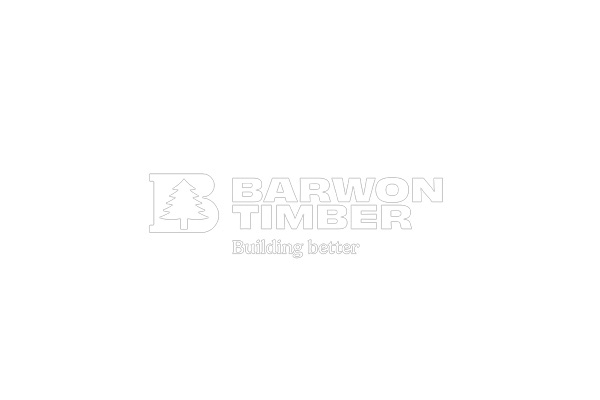 Black background with white logo and text for Barwon Timber, featuring a tree icon, the company name, and the slogan 'Building better.'