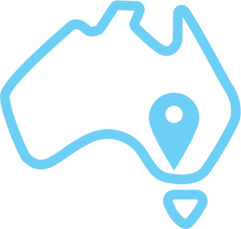 Simple line map of Australia with a location pin near the southeastern coast.