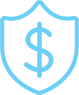A shield icon with a dollar sign in the center, representing financial protection or security.