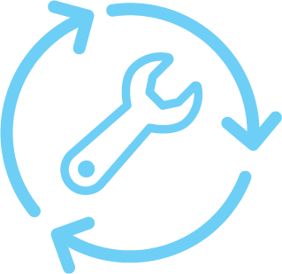 An icon of a wrench and screwdriver inside a circular arrow, representing tools or maintenance.