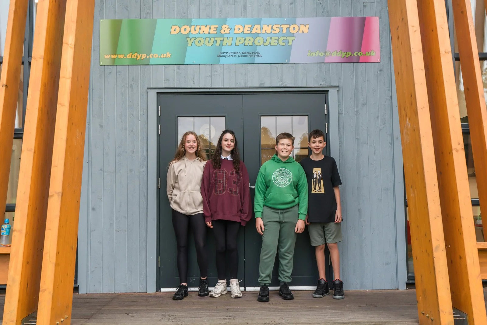 Youth club outside the DDYP Pavilion in Doune.