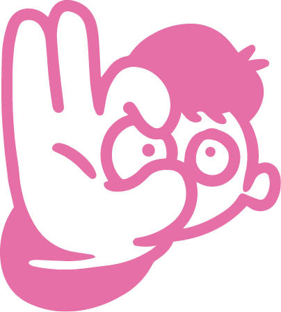 Illustration d'un singe stylisé en rose avec une main faisant le signe de la paix