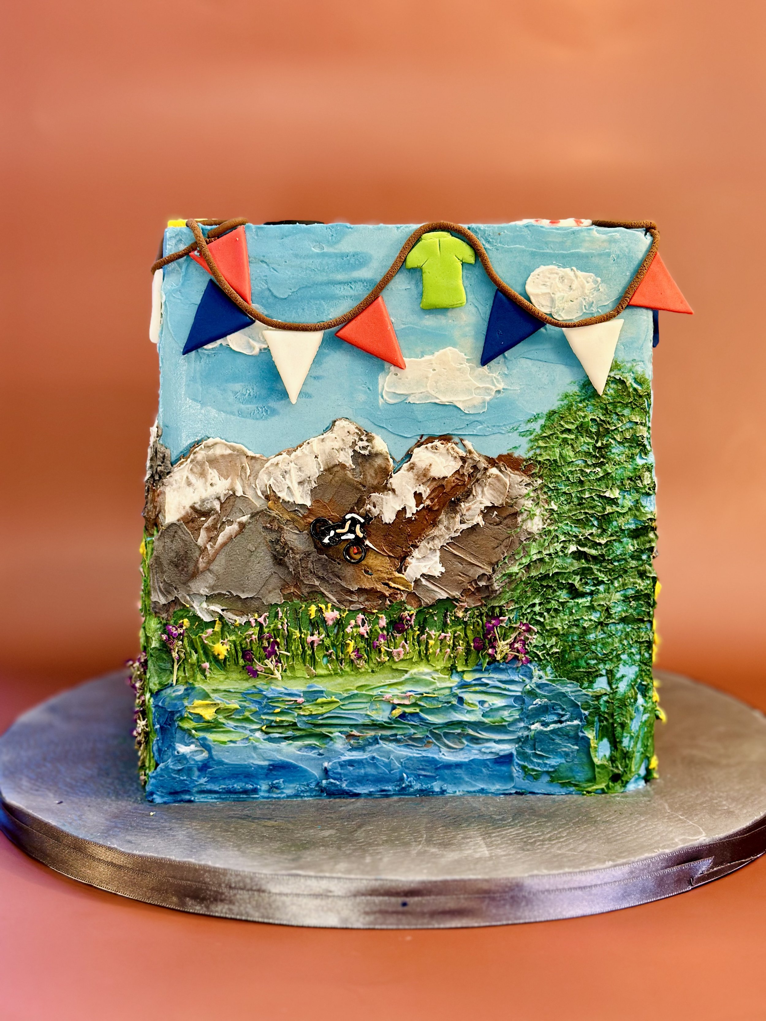 As you look around the cake you follow the Tour De France uphill, downhill and across flats