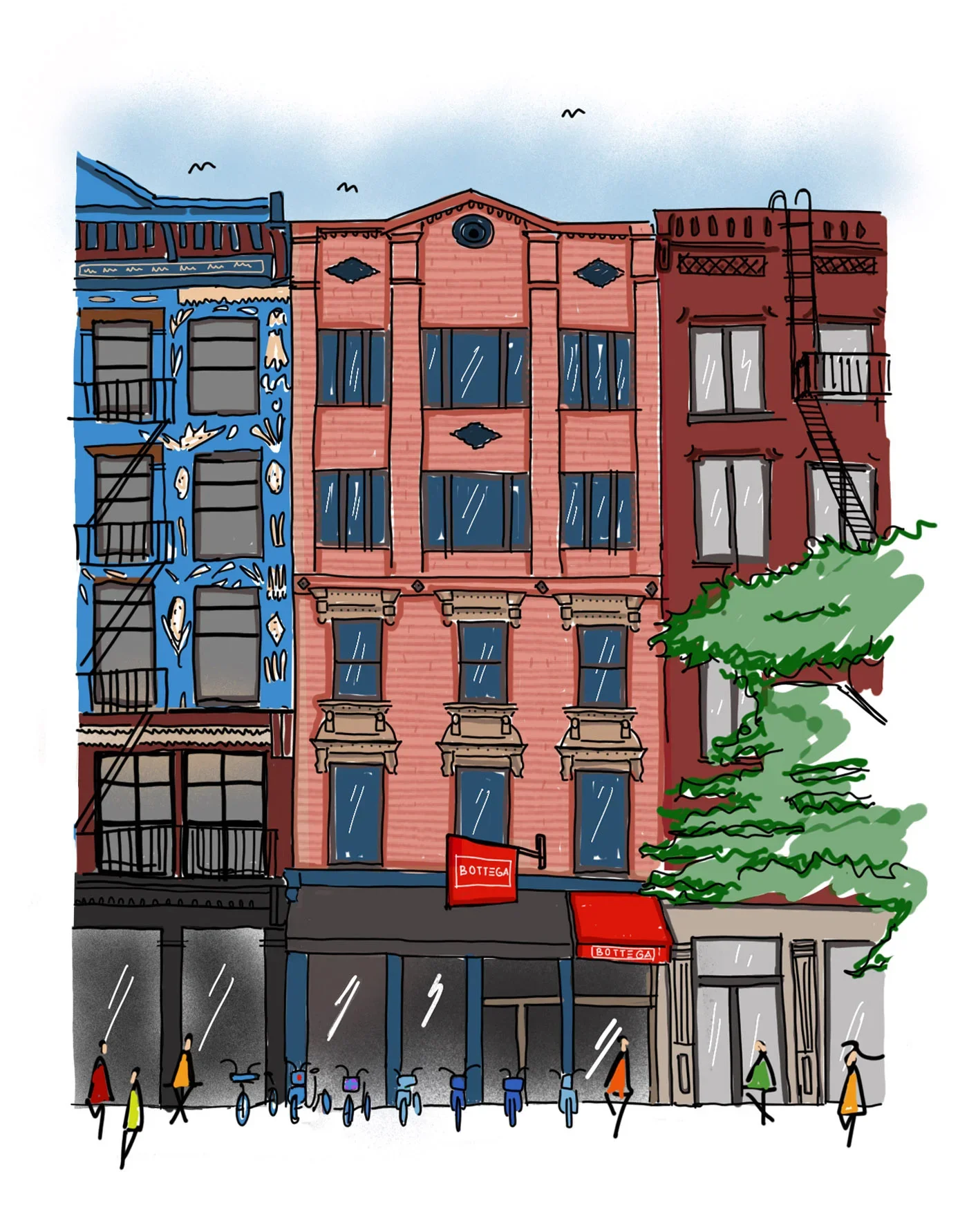 Illustrated view of the Bottega SoHo showroom on West Broadway