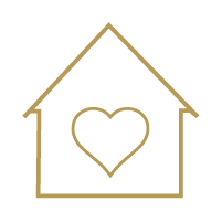 Icon of home with heart inside it.