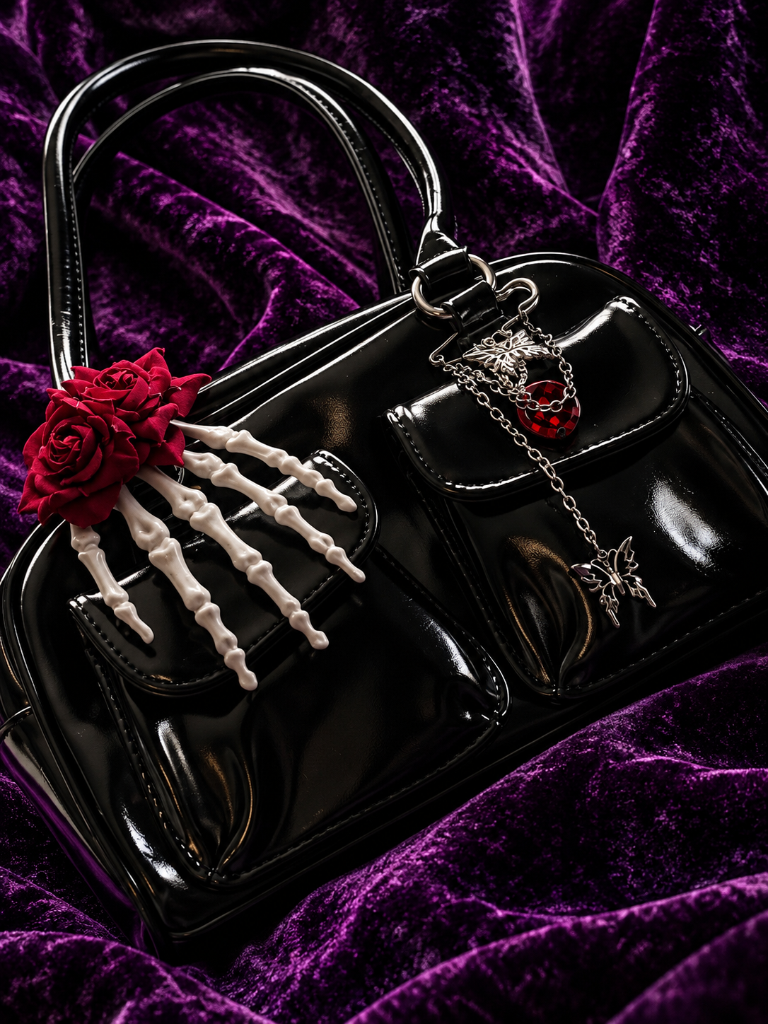 Skeleton Rose Goth Shoulder Bag