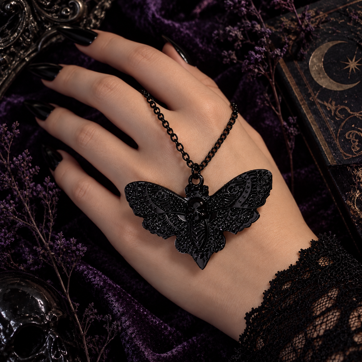 Midnight Moth Pendant Necklace