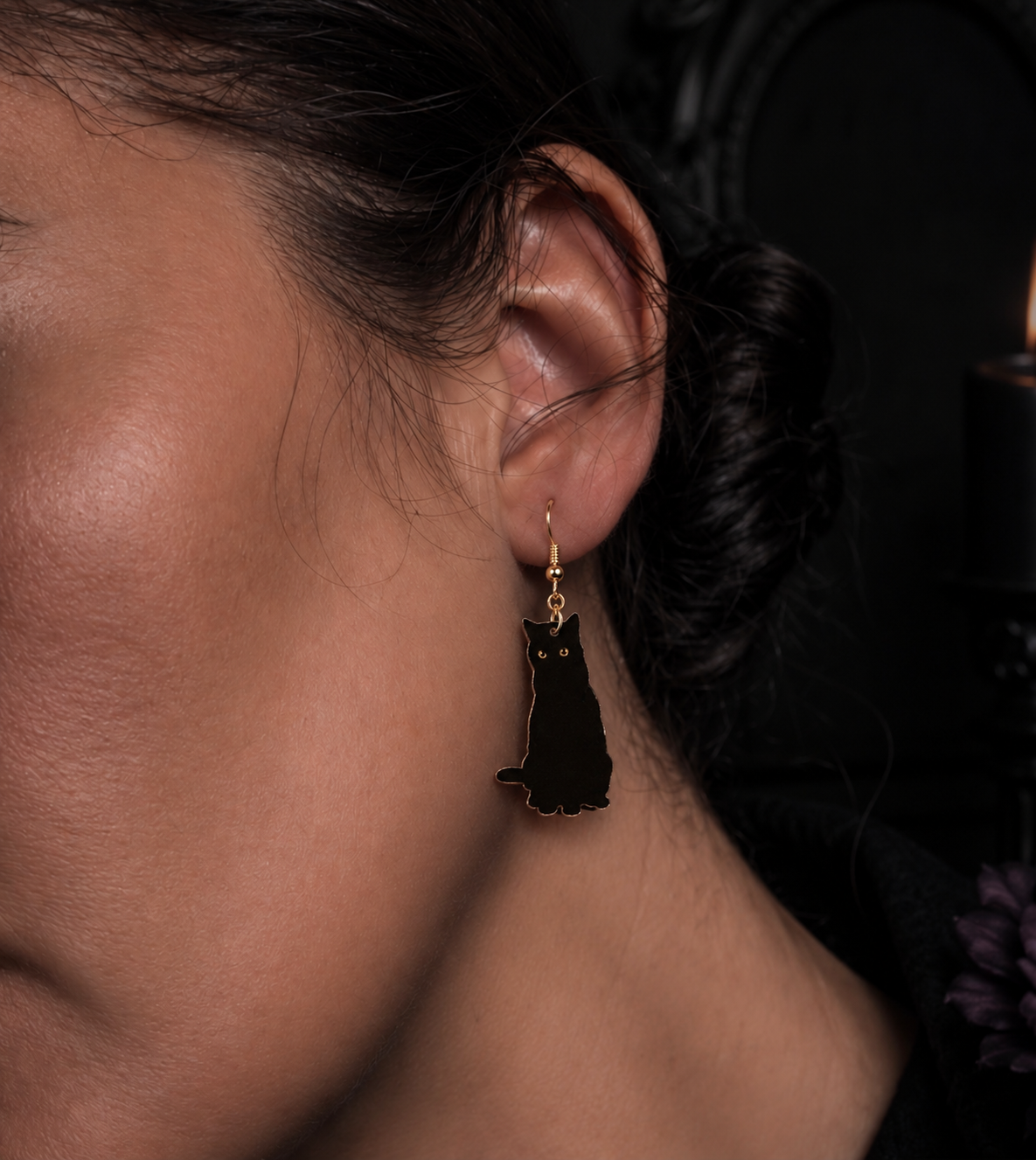 Black Cat Drop Earrings