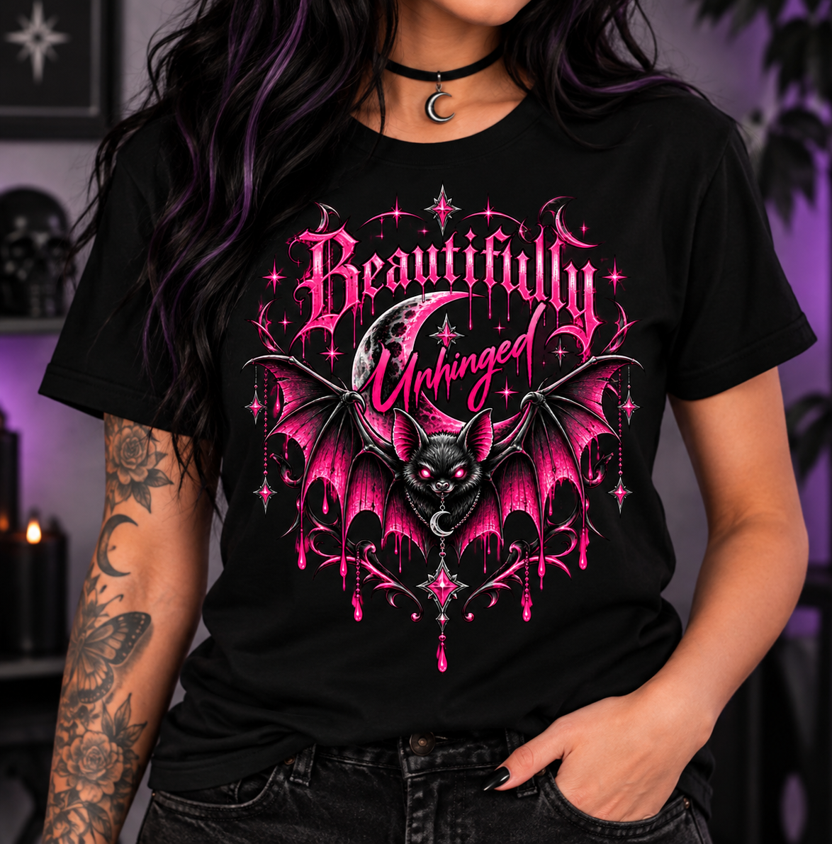 Beautifully Unhinged Bat T-Shirt |Graphic Tee-Black