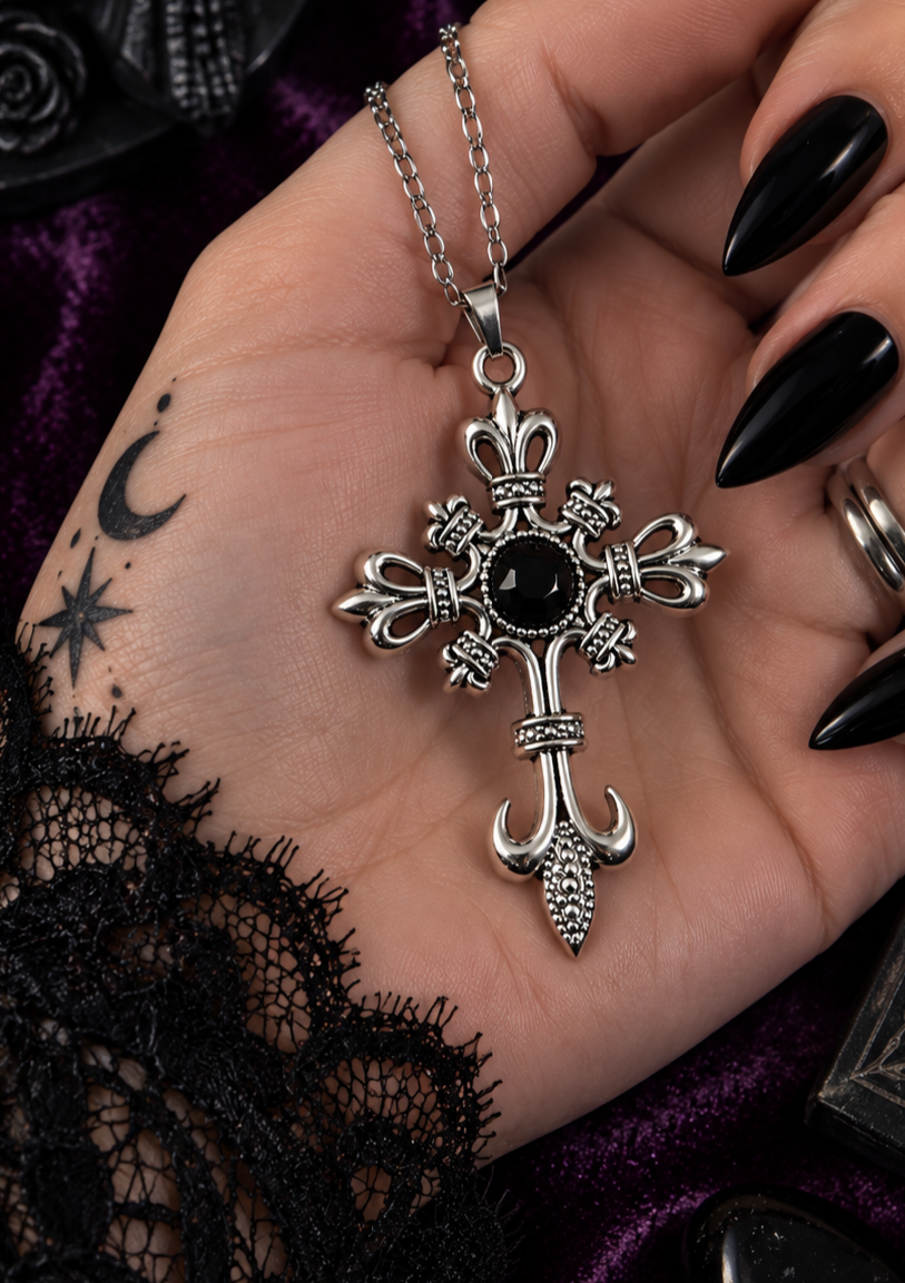 Sacred Heart Gothic Cross Necklace
