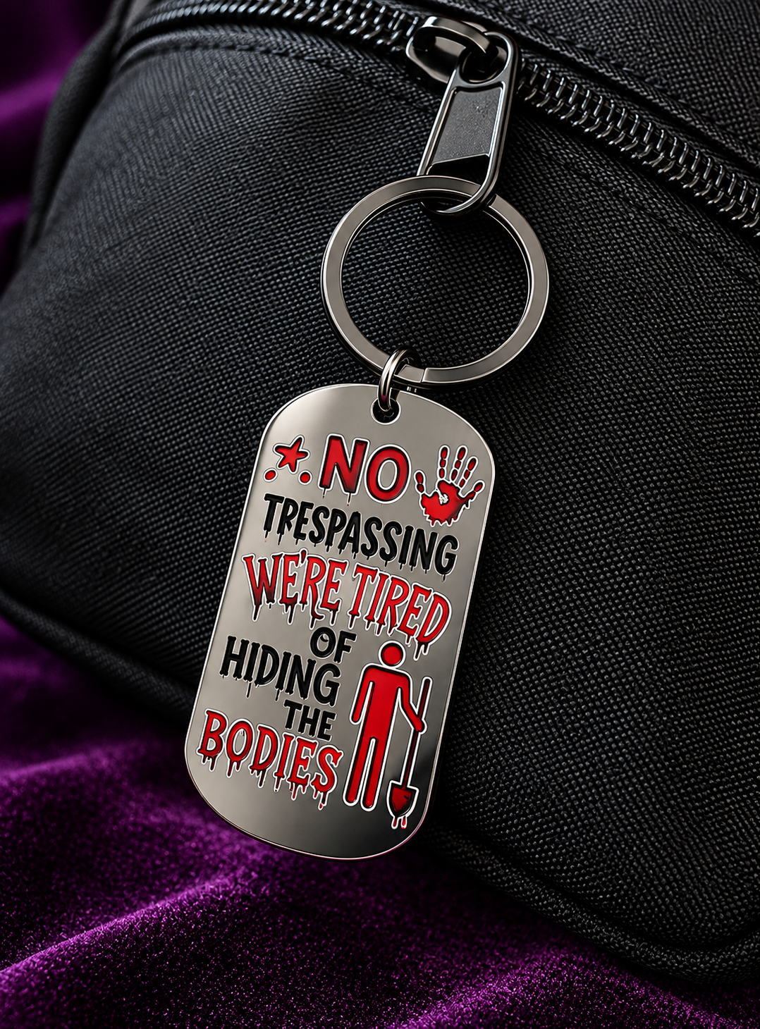 No Trespassing Horror Keyring