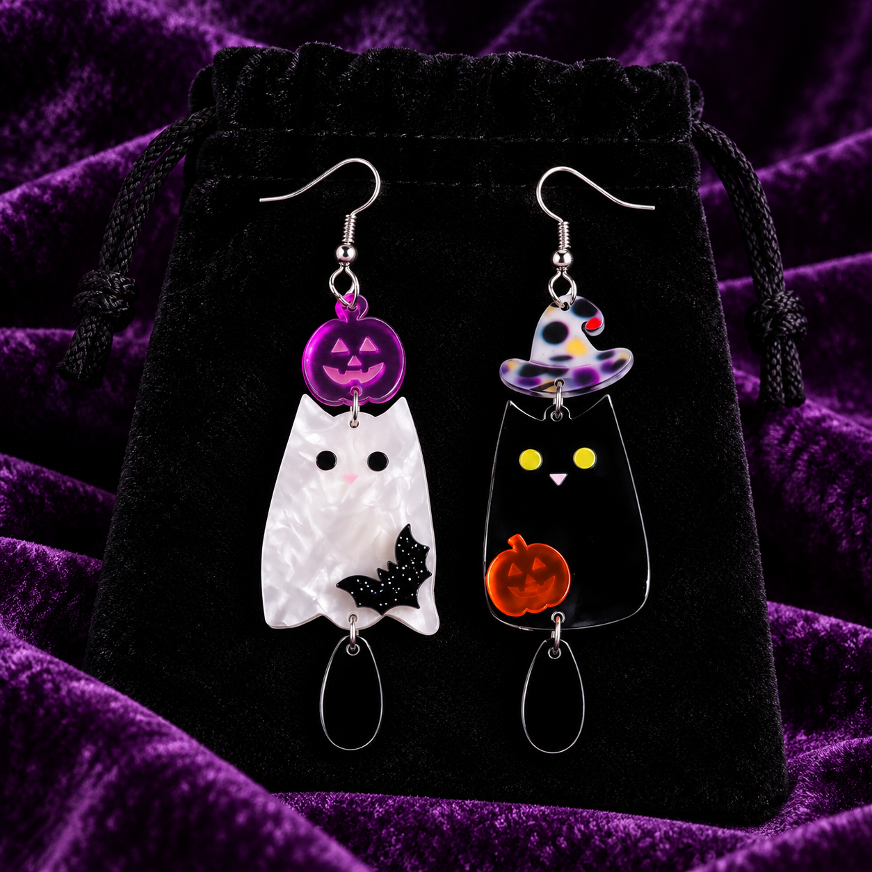 Haunted Halloween Cat Earrings