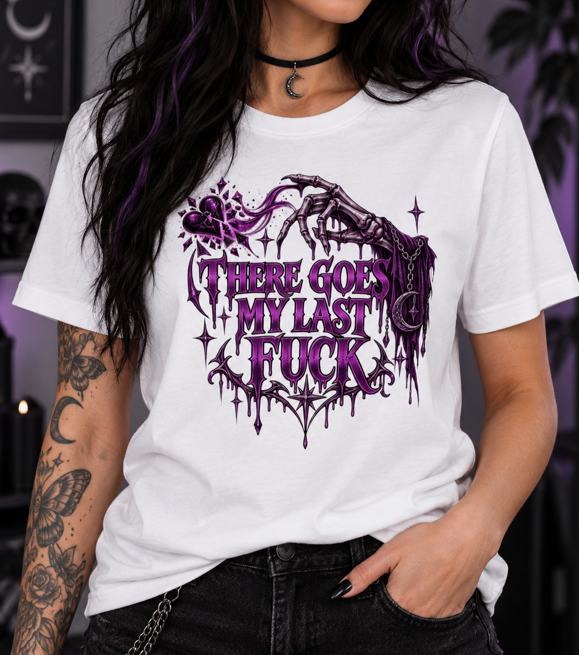 There Goes My Last Fuck Gothic T-Shirt – Purple & Black