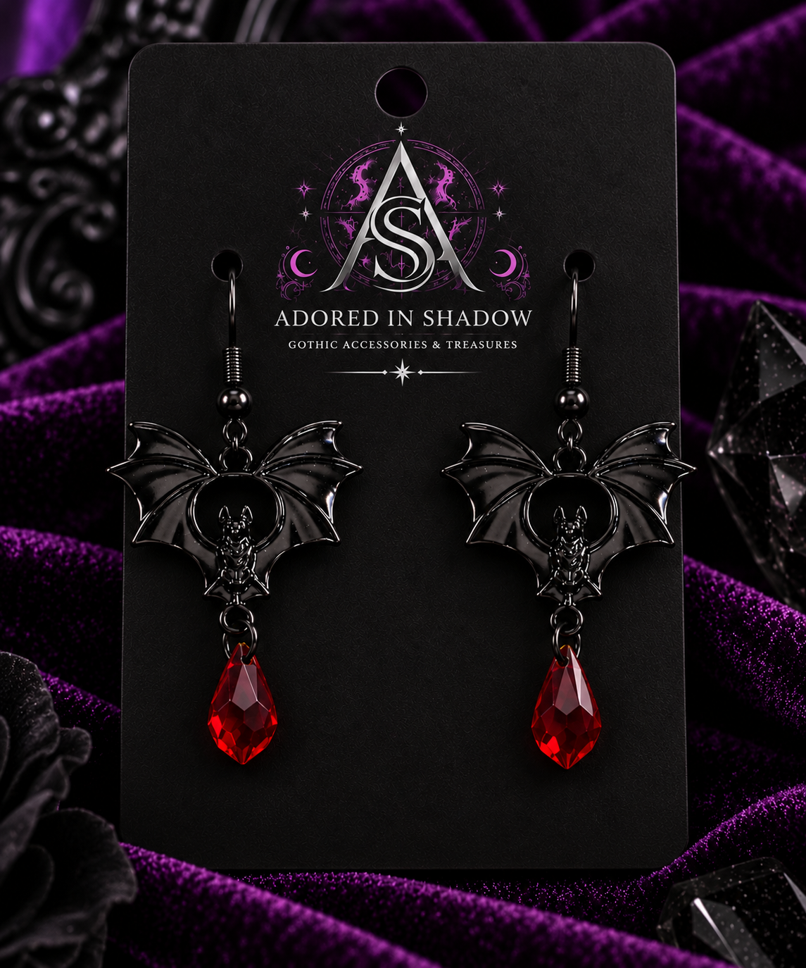 Nocturnal Kiss Bat Earrings