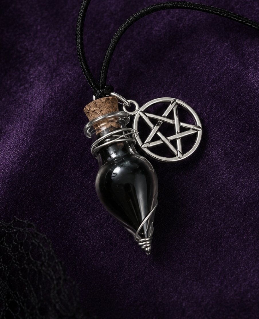 Midnight Spell Bottle Pentagram Necklace