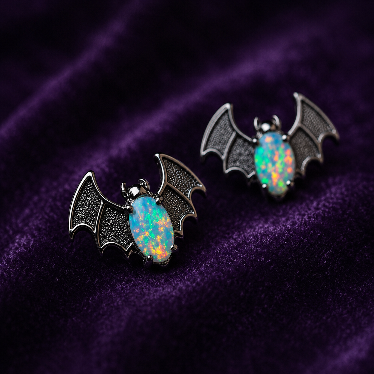 Opal Moon Bat  stud Earrings