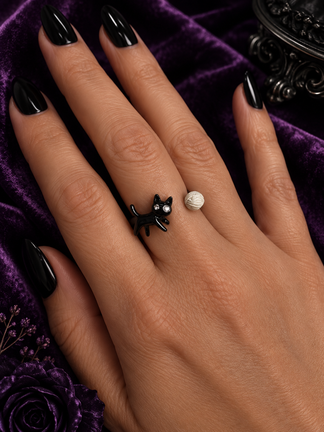 Midnight Mischief Cat Ring