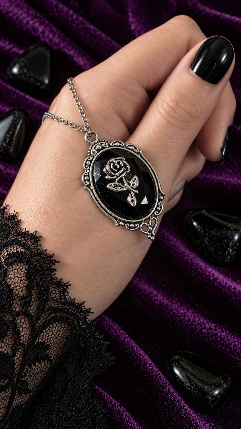 Midnight Rose Gothic Cameo Necklace