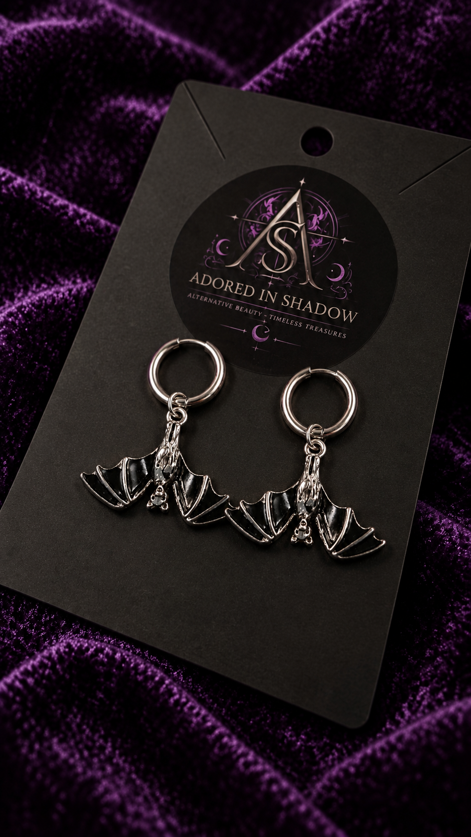 Midnight Bat Hoop Earrings