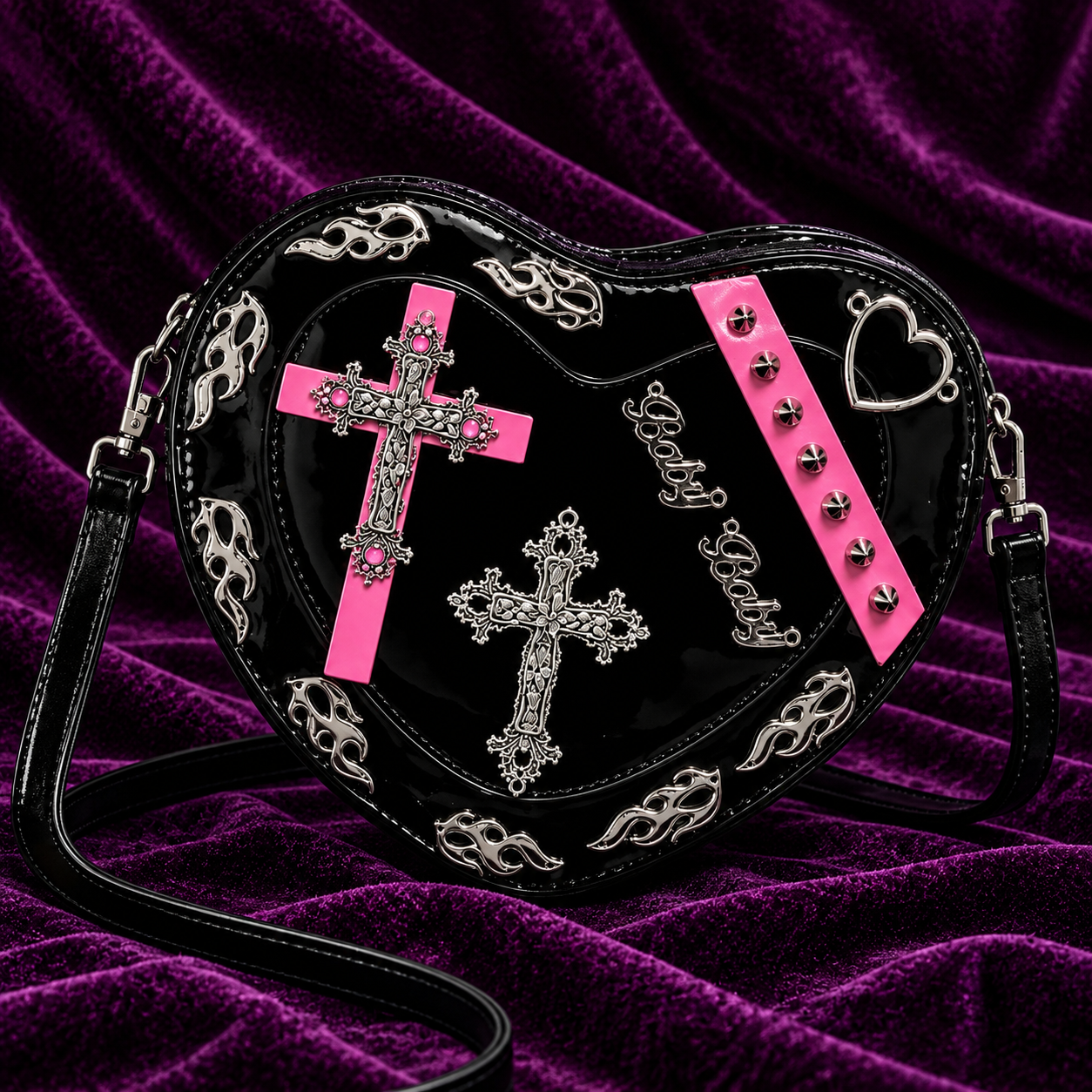 Gothic Heart Handbag | Black & Pink Punk Shoulder Bag