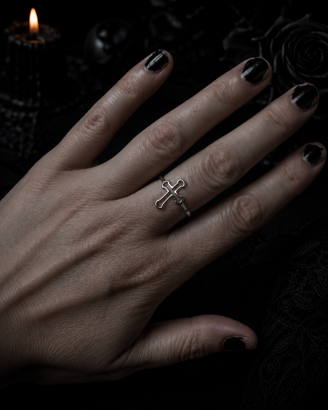 Sacred Shadow Adjustable Cross Ring