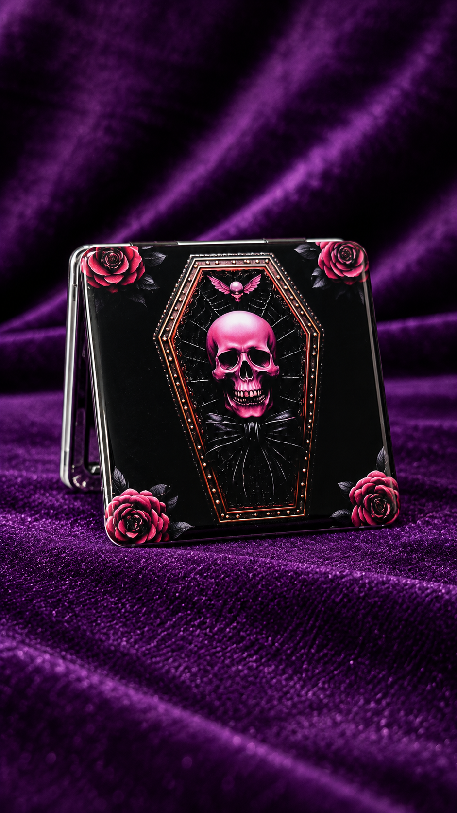 Gothic Pink Skull & Roses Compact Mirror