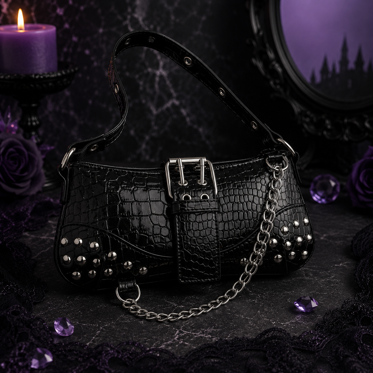 Nocturne Croc Chain Shoulder Bag