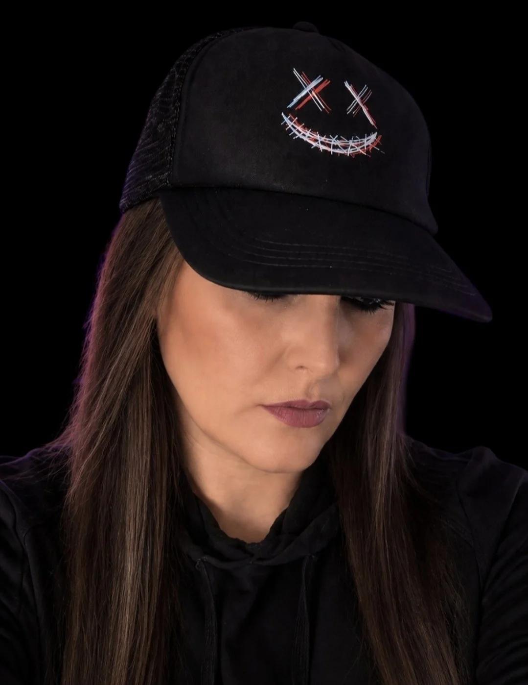 Stitched Smile Mesh Trucker Cap