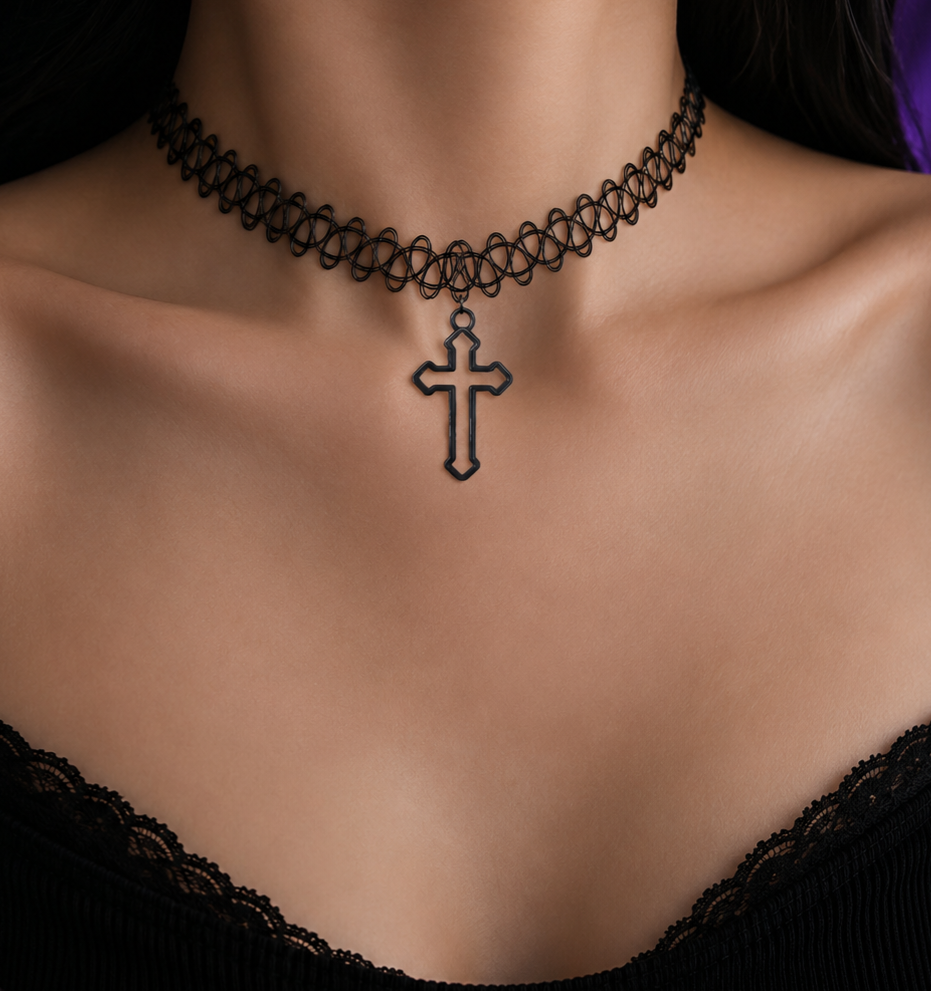 Hollow Cross Tattoo Choker