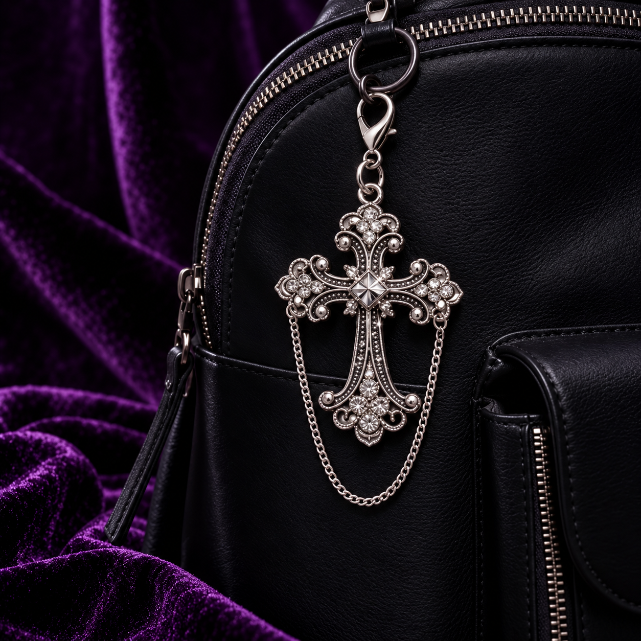 Ornate Gothic Cross Keyring