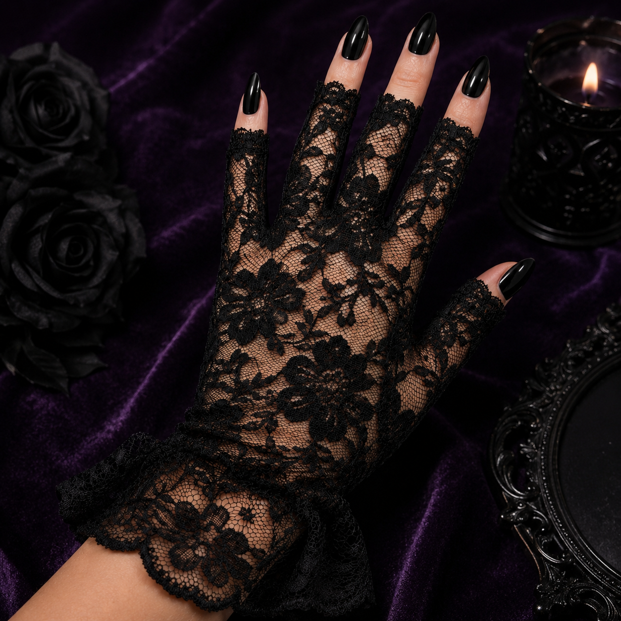 Victorian Lace Fingerless Gloves – Gothic Elegance