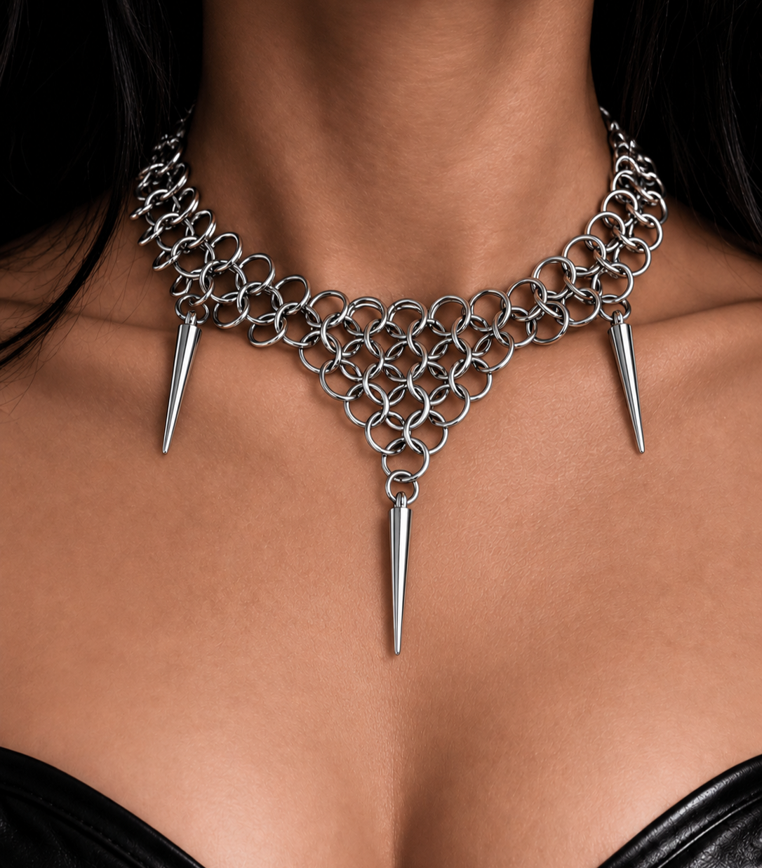 Chained in Shadows Spike Choker | Gothic Chainmail Necklace