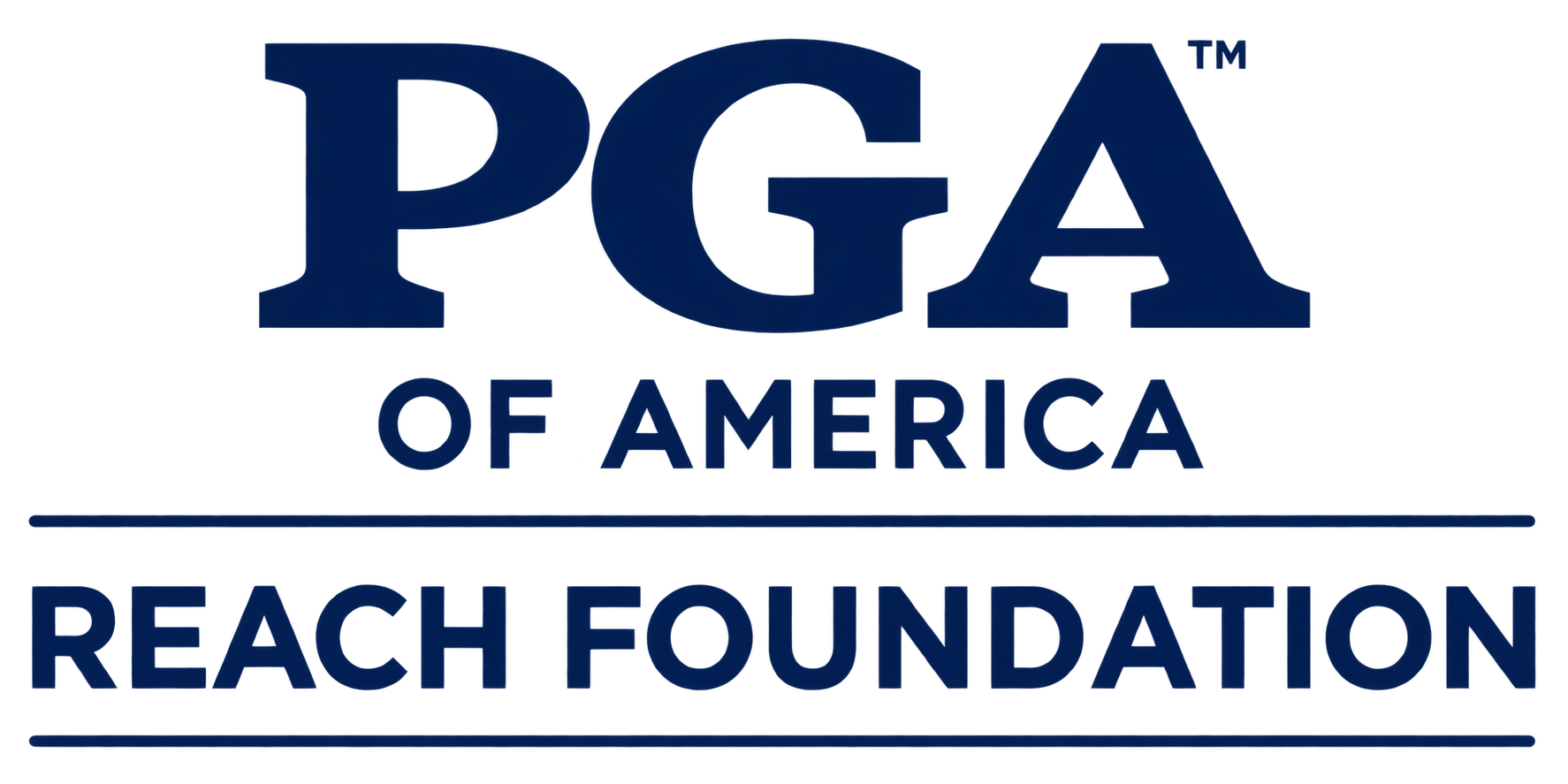 Logo of the PGA of America Reach Foundation in navy blue with stylized text and lines.