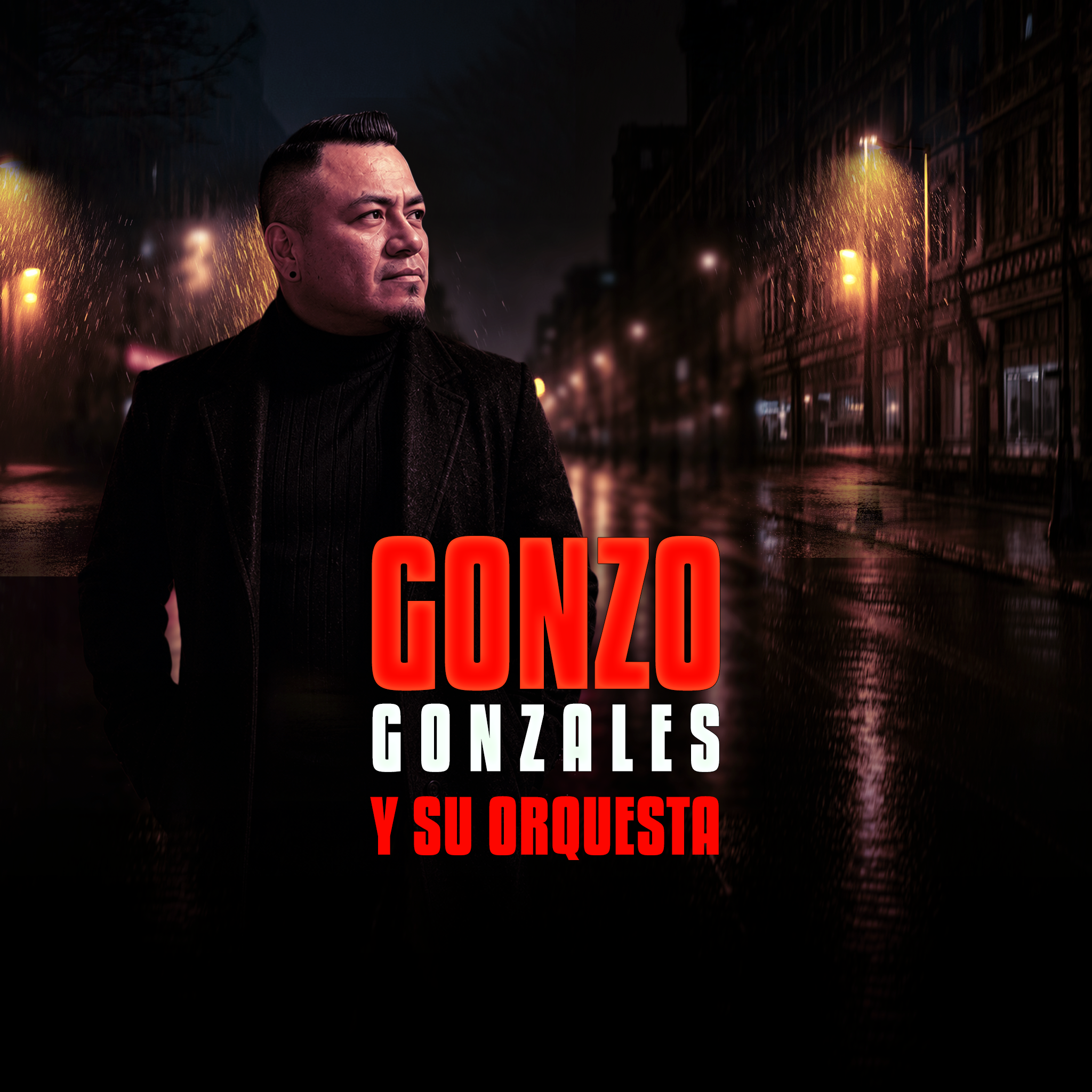 A man with a serious expression standing on a city street at night, illuminated by streetlights. There is an overlay of bold red and white text in Spanish that reads, 'NO TE COJAS Y SU ORUJE A'.