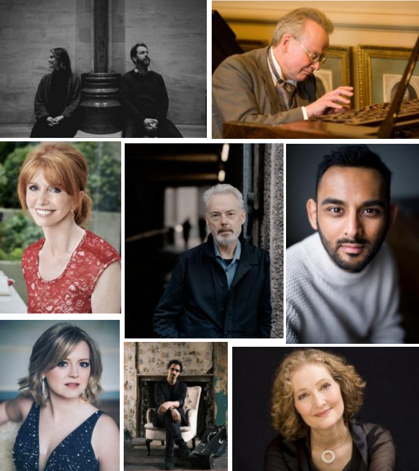 Collage of nine musicians, all performers in the Richmond Chamber Series performances held at St Mary's in association with Richmond's Orange Tree Theatre.