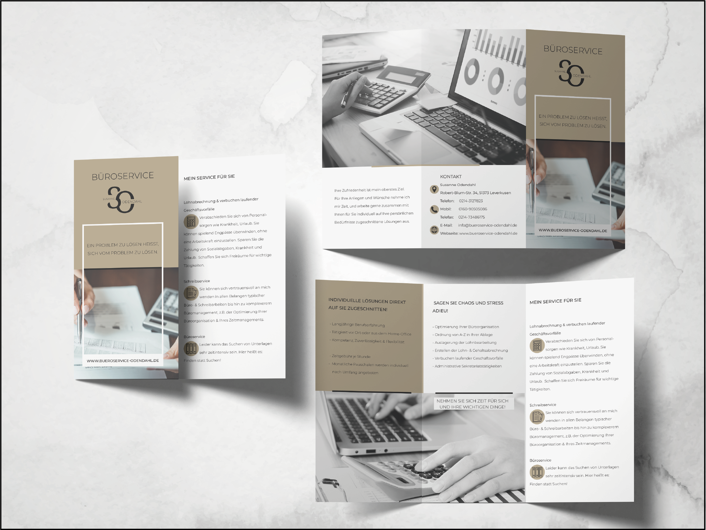 Flyerdesign mit verschiedenen Ansichten und Detailaufnahmen