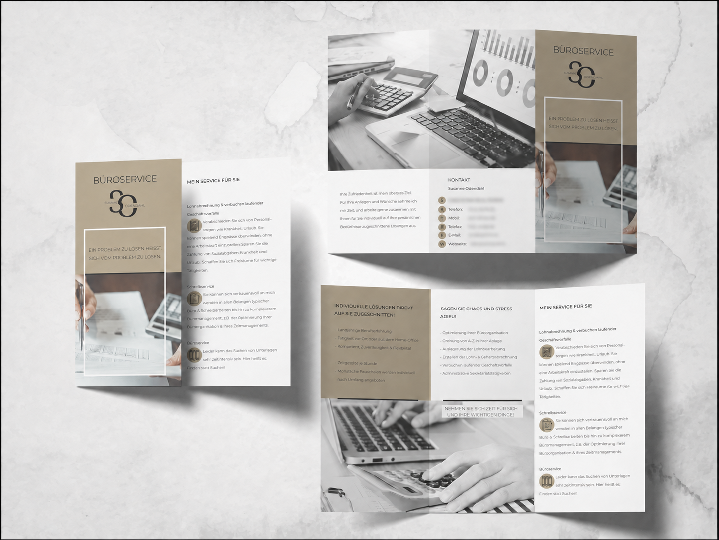 Printdesign mit Flyer und mehreren gestalteten Printmedien in einem einheitlichen Corporate Design