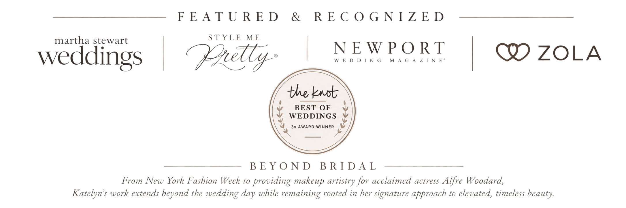 Katelyn Webb Beauty bridal hair and makeup features and recognition from Martha Stewart Weddings, The Knot, Style Me Pretty, Zola, and other wedding publications.