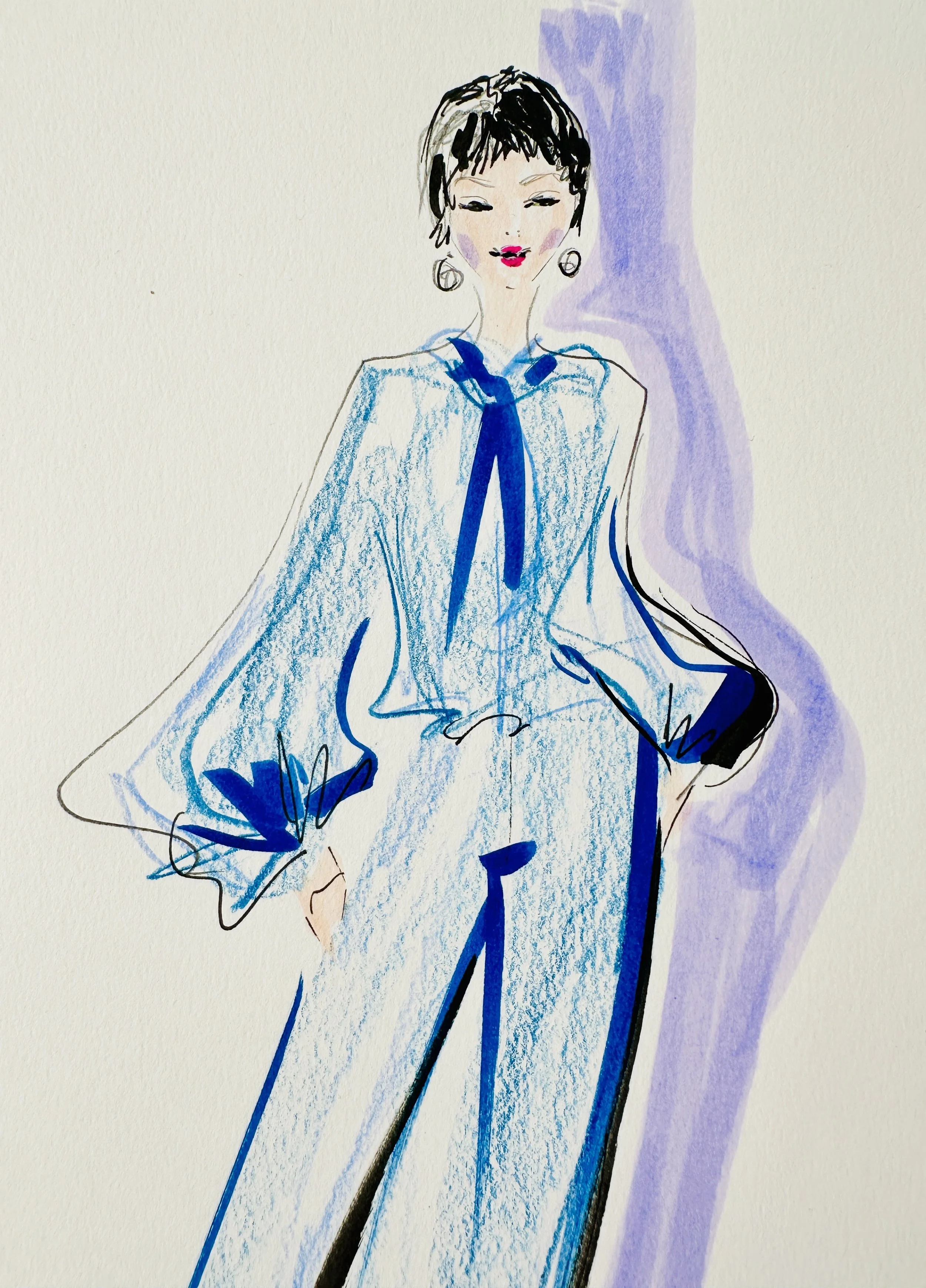 Small Fashion Sketch, Blue, Focus: Lavender & Blue by Anna Schwarzer 